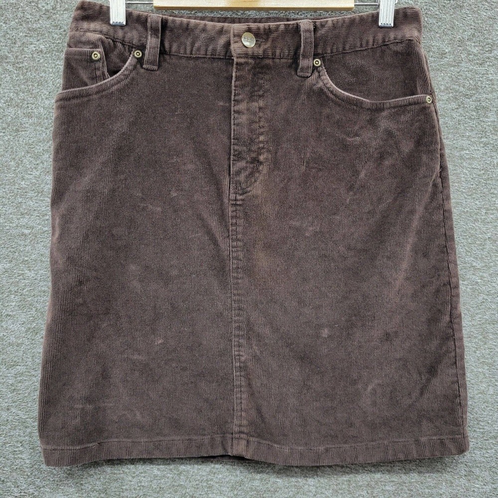 LL Bean Skirt Size 12 Corduroy Straight Pencil Brown Cotton Stretch